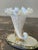 Vintage Opalescent Blown Glass Cornucopia-Style Trumpet Vessels on Mirrored Cut Glass Bases, a Pair, Circa 1930s For Sale - Image 10 of 12