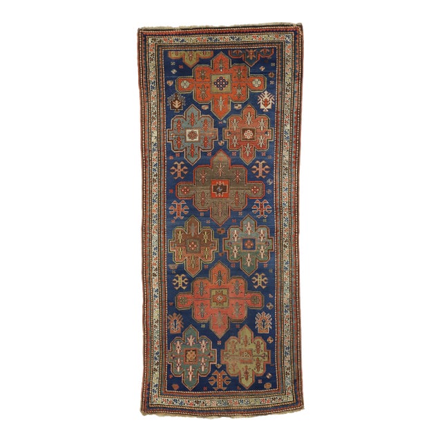 Antique Caucasian Kazak Rug, 04'01 X 09'10 For Sale