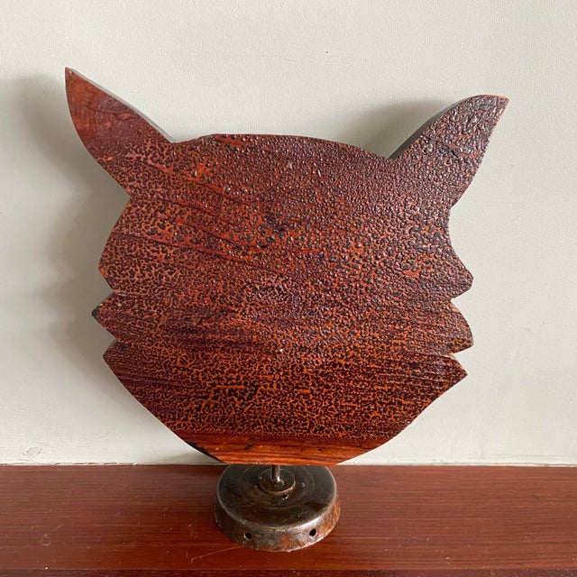 2020s Antique Wood Folk Art Vintage Halloween Cat on Metal Base For Sale - Image 5 of 7