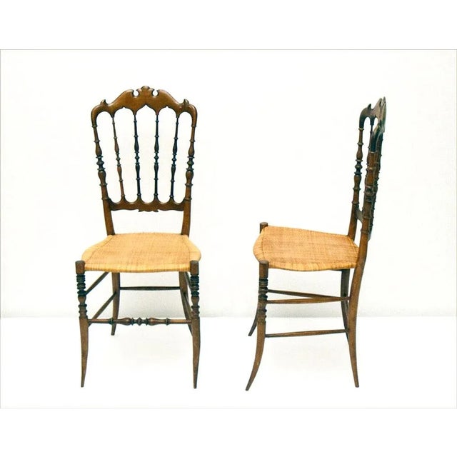 Chiavarina Chairs in Cherry Wood with Straw Seat, 1920s, Set of 4 For Sale - Image 3 of 13