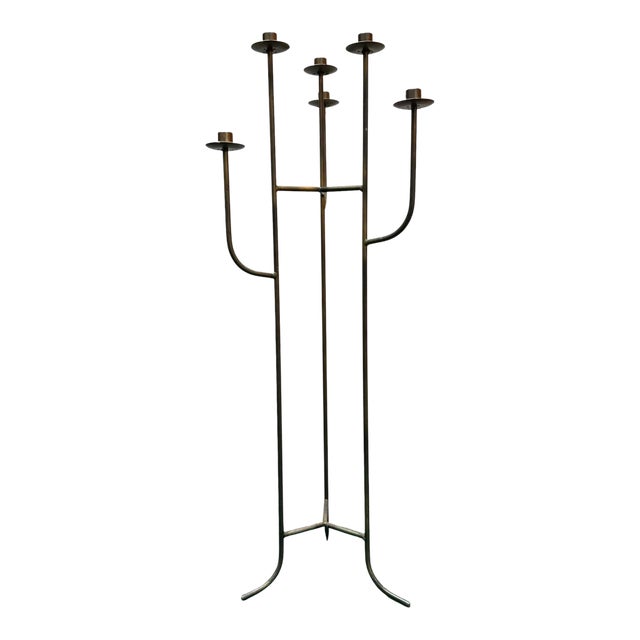 Vintage Six-Light Iron Floor Candelabra For Sale