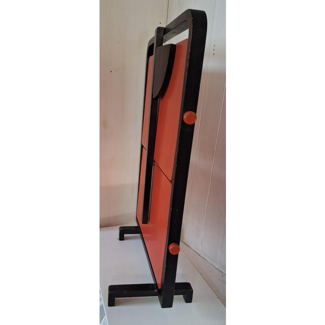 Wood Folding Silent Butler Serving Table with Black Frame and Orange Shelves by Andre Groult, 1924 For Sale - Image 7 of 13