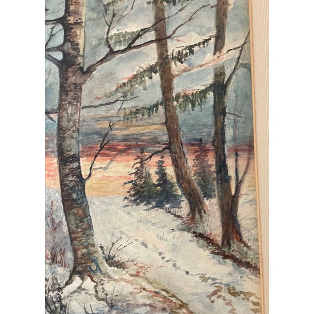 Antique Original 1921 Terwilliger Winter Forest Watercolor Gouache Painting For Sale - Image 10 of 13