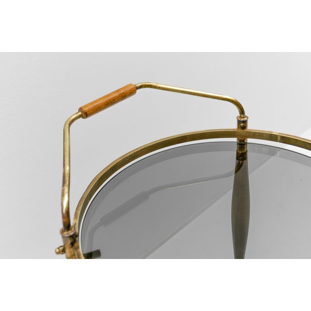 Mid-Century Modern Regency Style Serving Trolley in Smoked Glass and Wood, 1960s For Sale - Image 9 of 12
