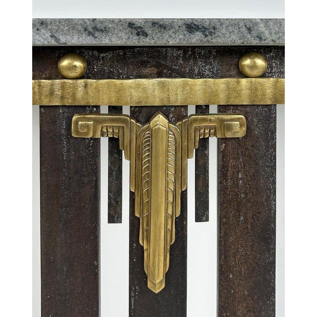 Art Deco 1930s Art Deco Wrought Iron, Brass, Marble Console Table, Subes Manner For Sale - Image 3 of 10