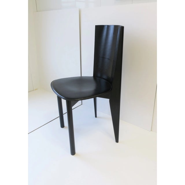 Italian Designer Postmodern Black Lacquer Wood and Leather Side Chair For Sale In New York - Image 6 of 13