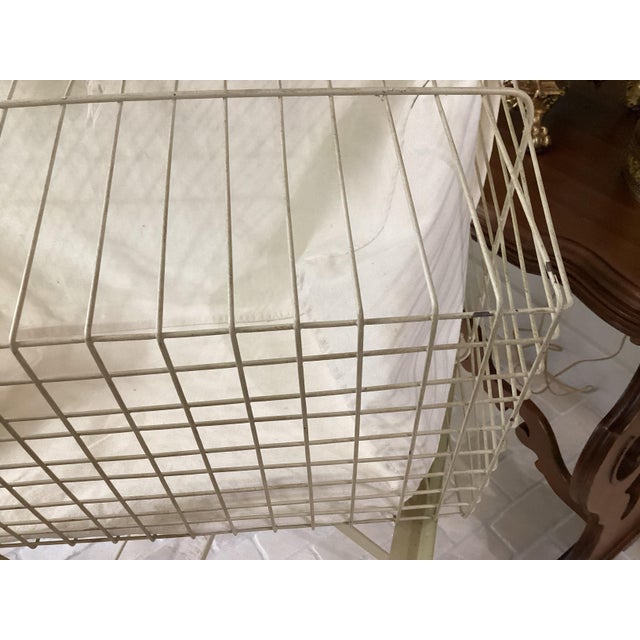 Mid 20th Century Metal Laundry Ironing Basket on Collapsible Frame Newer Homemade Yellow Liner For Sale - Image 10 of 10