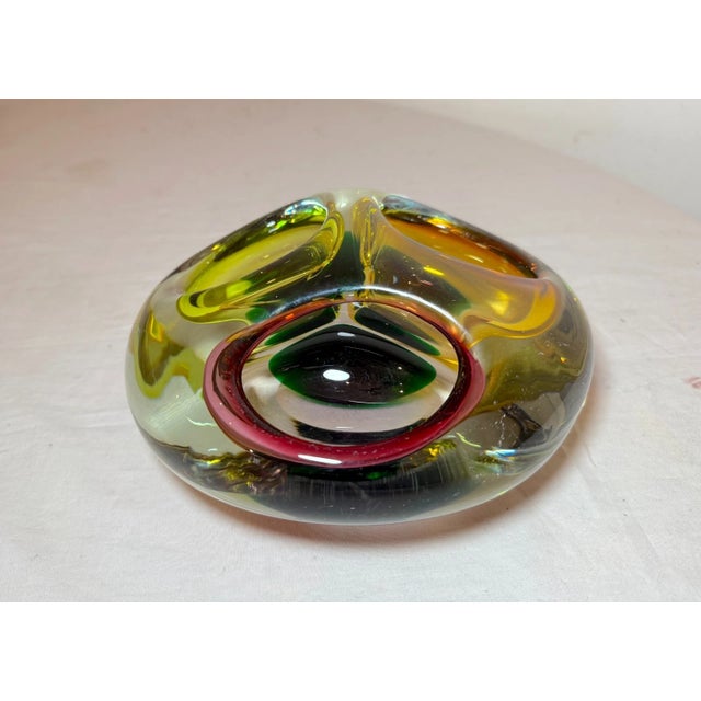 Mid-Century Modern Large Vintage Hand Blown 3 Chamber Murano Art Glass Cigarette Cigar Ashtray For Sale - Image 3 of 13
