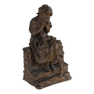Young Peasant Girl in Bronze by Giulio Branca For Sale