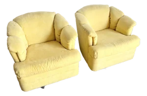 Vintage Postmodern Yellow Fabric Swivel Chairs - Pair