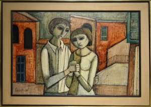 1970s Lucio Ranucci Oil on Canvas “Couple Holding Hands”