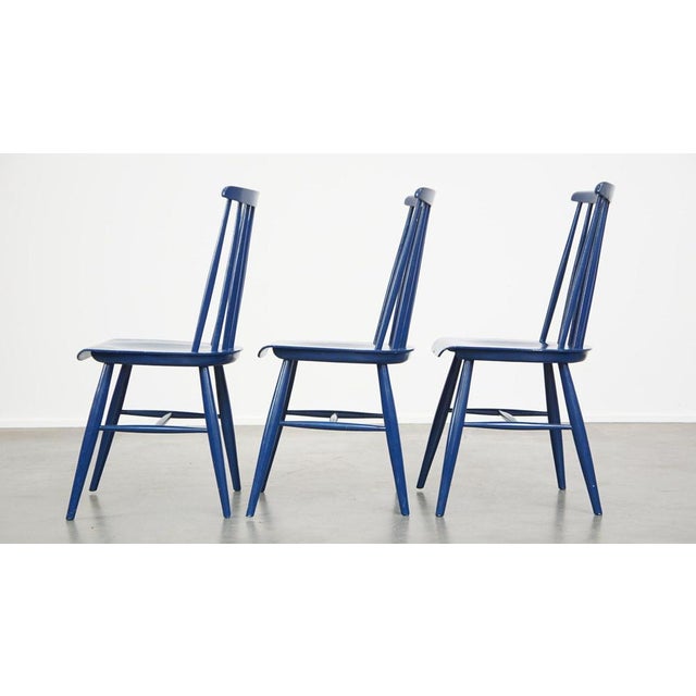 Blue Wooden Dining Chairs, 1960s, Set of 3 For Sale - Image 5 of 13