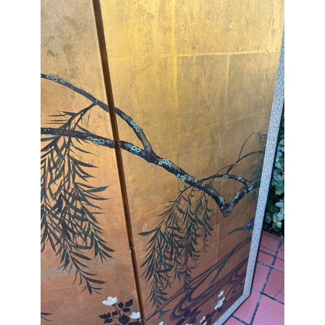 Gold Chinese Bird Screen Room Divider For Sale - Image 8 of 11