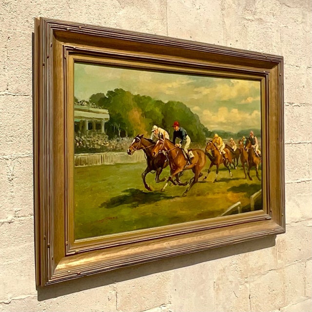 Vintage Boho Signed Equestrian Original Oil Painting on Canvas For Sale - Image 4 of 11