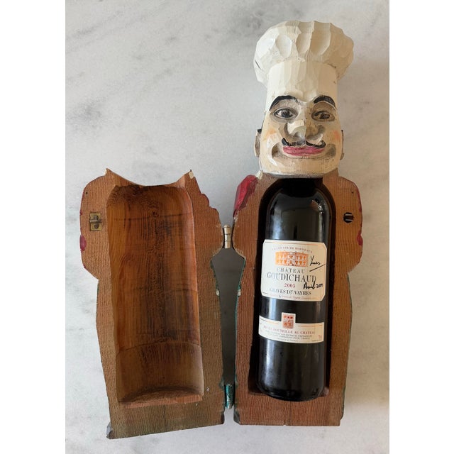 Vintage Hand Carved Wood Italian Chef Wine Bottle Holder For Sale - Image 4 of 12