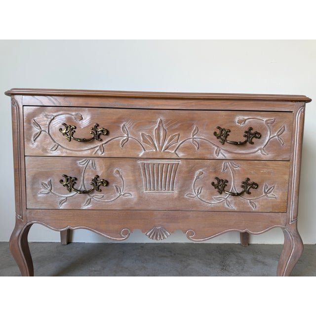 1980's Vintage French Provincial Carved Wood Two-Drawer Nightstand For Sale In Miami - Image 6 of 18