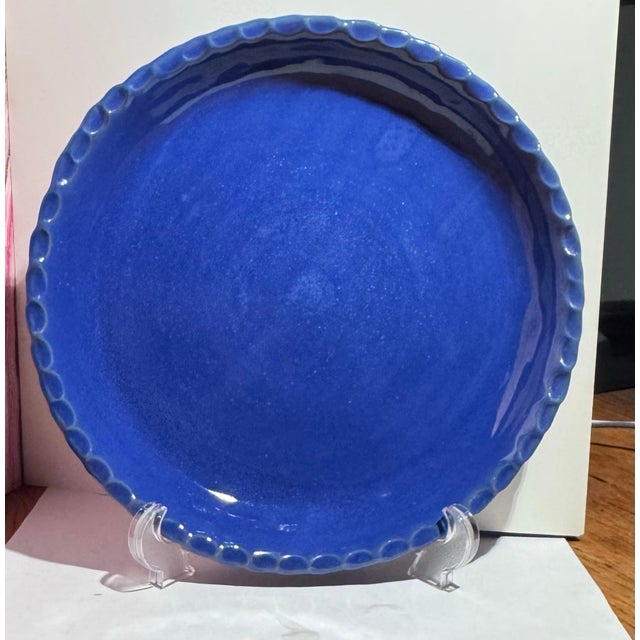 Vintage Bybee Pottery Cobalt Blue Ruffled Pie Plate - 9.5" Unused For Sale - Image 10 of 11