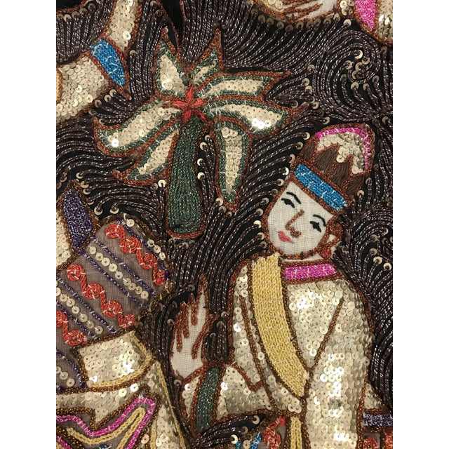 Metal The Princes Procession, Hand Made Burmese Embroidered Kalaga Wall Hanging With Gemstones & Sequins For Sale - Image 7 of 13