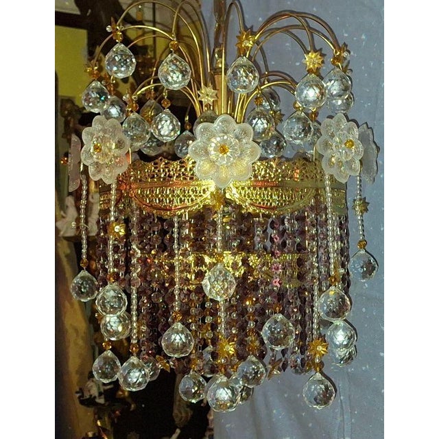 1960's Opulent Hollywood Regency Amethyst/ Cut Crystal Floral & Sphere Whimsical Chandelier by Palwa For Sale - Image 10 of 18