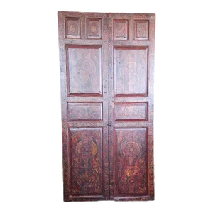 Large 19th Century Moroccan Jewish Hand Painted Doors With Stars of David - a Pair