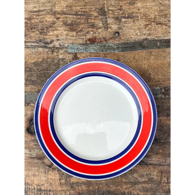 Vintage Italian Red and Blue Striped Ceramic Serving Plate For Sale - Image 11 of 12