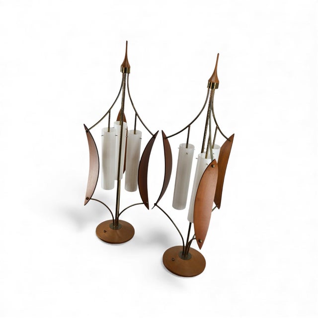 Modeline 1960s Modeline Style Vintage Mid Century Modern Brass and Walnut Sculptural Table Lamp - a Pair For Sale - Image 4 of 7
