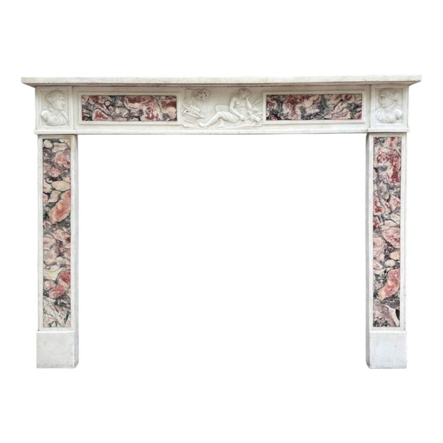 Antique Louis XVI White and Breccia Marble Fireplace Mantel, 1790 For Sale