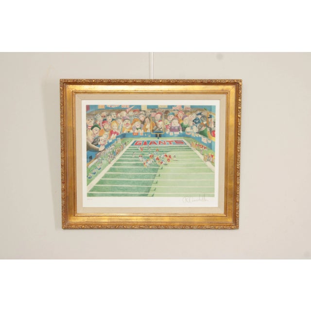 Quality Custom Framed Lithograph Print of the Giants Football Team With Oversized Spectators, by Robert Cenedella...
