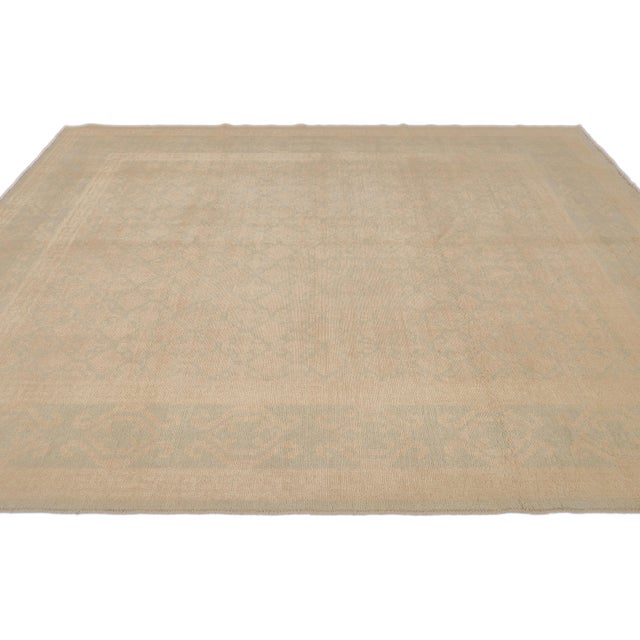 Modern Khotan Style Tan Handmade Geometric Wool Rug For Sale In New York - Image 6 of 9