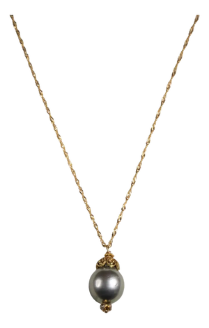 18K Gold Chain Necklace with Tahitian Pearl and Diamond Pendant