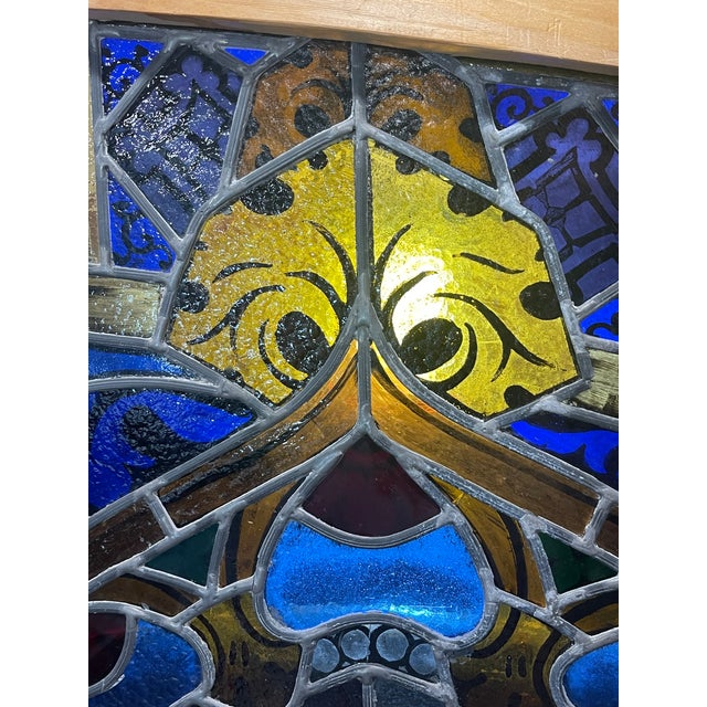 Antique Gothic Revival "Cross and Crown" Stained Glass Liturgical Panel For Sale - Image 9 of 12