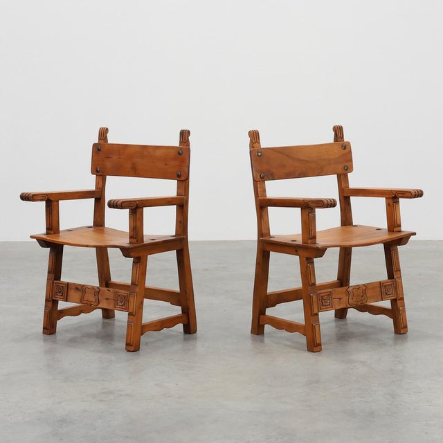 Rustic Carved Oak Side Chairs, Spain, 1900, Set of 2 For Sale - Image 13 of 13