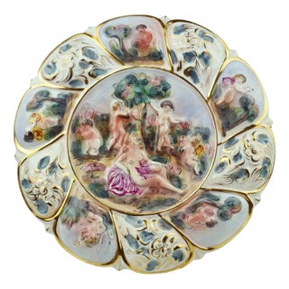 Mid 20th Century Hand Painted Capodimonte Decorative Plate Wall Decor For Sale
