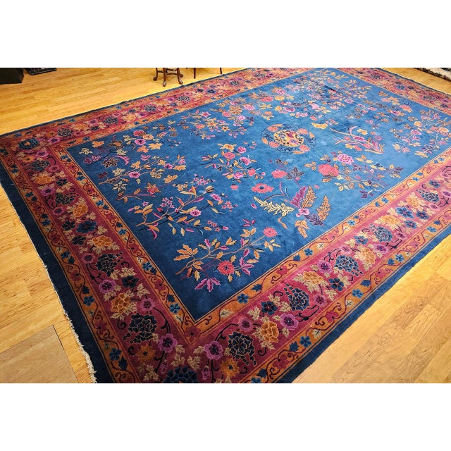 Oversize Chinese Art Deco Oversize Rug, Hand-Knotted Wool, Floral Design, 1920s For Sale - Image 10 of 18