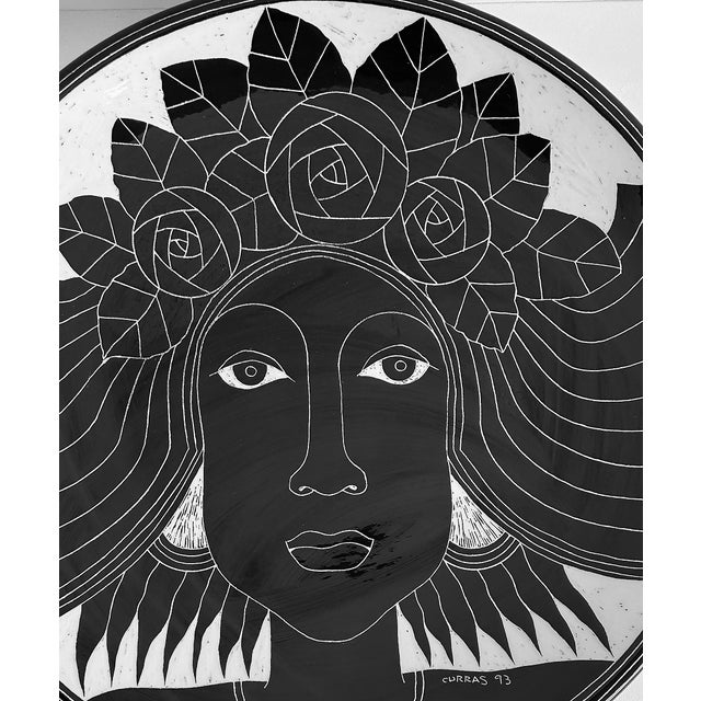 Vintage Curras Brothers Hand-painted Pottery Charger, Signed, 5 Faces Available Offered for sale is a vintage Ronald...