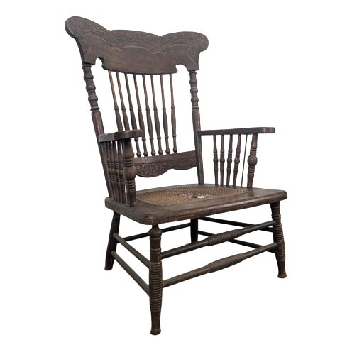 American Armchair with Spindles and Cane Seat For Sale