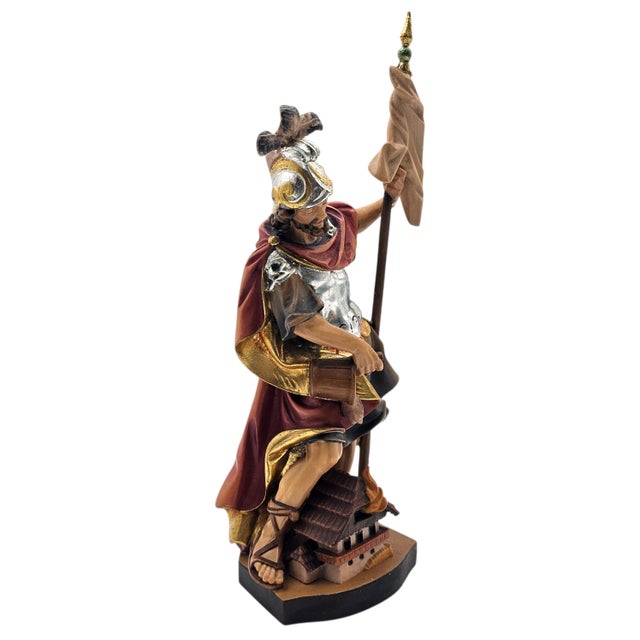 German Hand-Carved Saint Florian Devotional Wood Figure With Architectural Base, 13.5" For Sale - Image 10 of 15