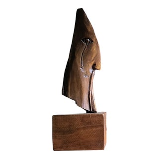 Modernist Wood Male Man Human Head Sculpture For Sale