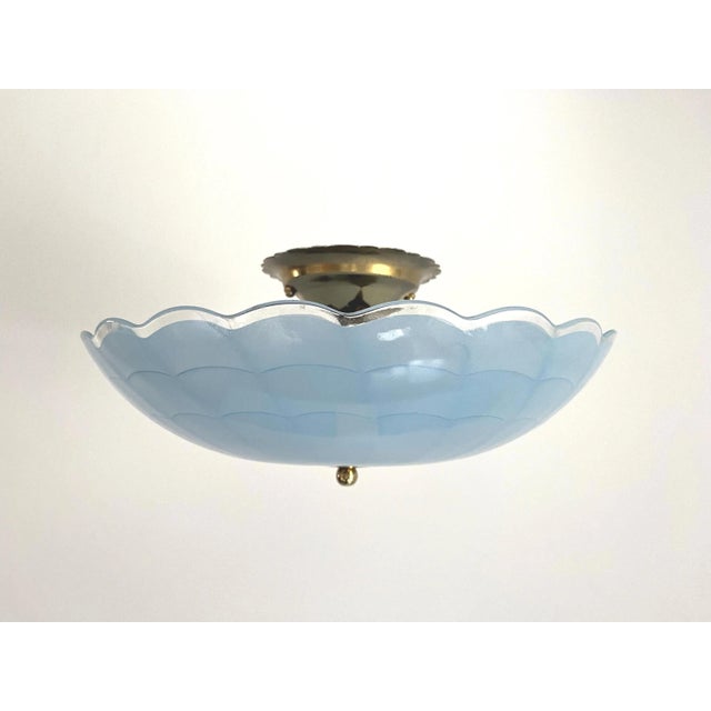 1940s Blue Scalloped Flush Light For Sale - Image 9 of 17