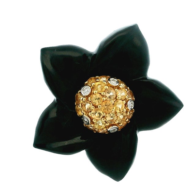 Italian Black Onyx Flower Earrings in 18k White Gold For Sale - Image 10 of 17