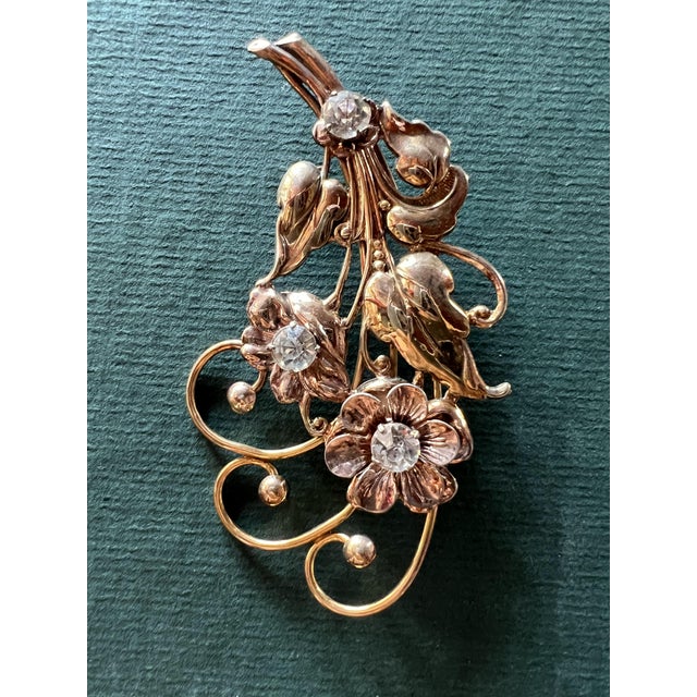 Vintage Gold-Tone Sterling Silver Flower Bouquet Brooch For Sale - Image 4 of 4
