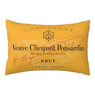 French Champagne Label Lumbar Pillow For Sale
