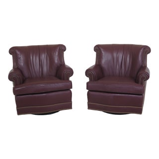 1990s Vintage Hancock & Moore Swivel Leather Club Chairs- A Pair For Sale
