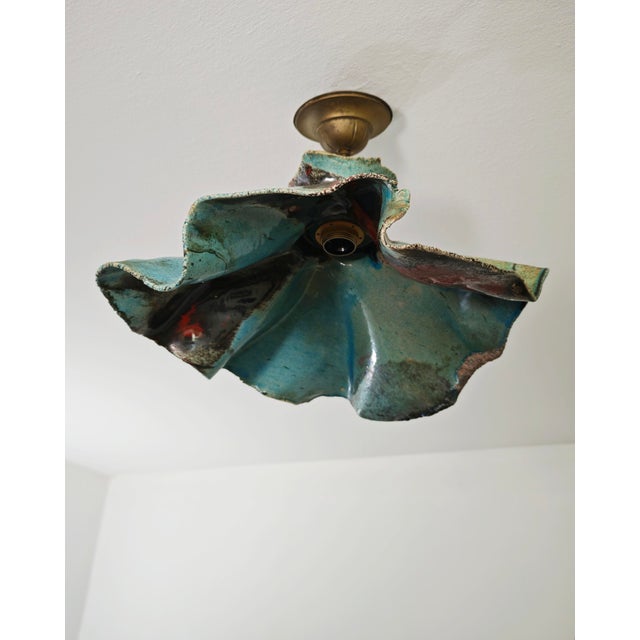 1960s Mid-Century Modern Pendant Lamp in Black, Turquoise and Red Polychrome Ceramic, Italy, 1960s For Sale - Image 5 of 18