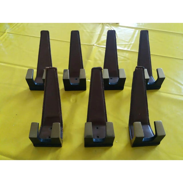 Metal Brass & Leather Wall Hook, 1950s For Sale - Image 7 of 8