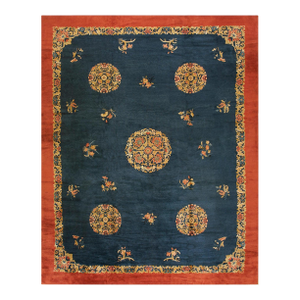 Wonderful Blue and Red Color With Great Florid Design Antique Chinese Peking Rug