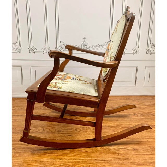 Linen Wedgwood Regency Style Upholstered Rocking Chair For Sale - Image 8 of 13