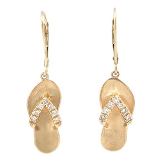 Ha Hoku 14k Yellow Gold Diamond Hawaiian Slippers Earrings, A Pair For Sale