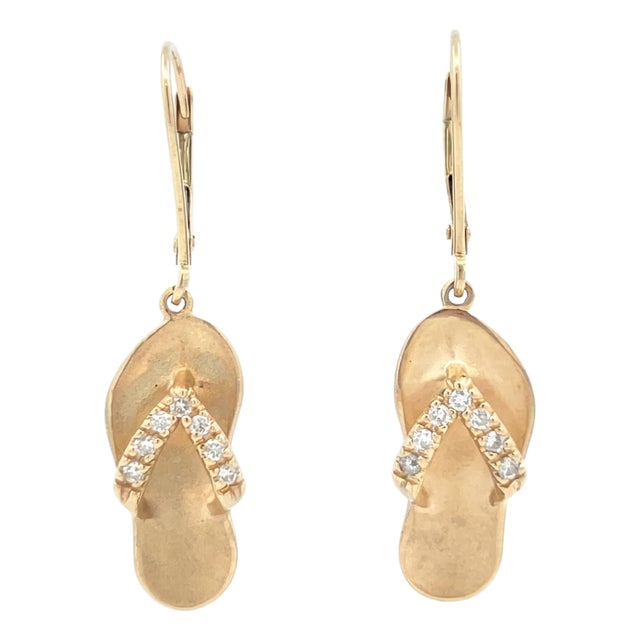 Ha Hoku 14k Yellow Gold Diamond Hawaiian Slippers Earrings, A Pair For Sale