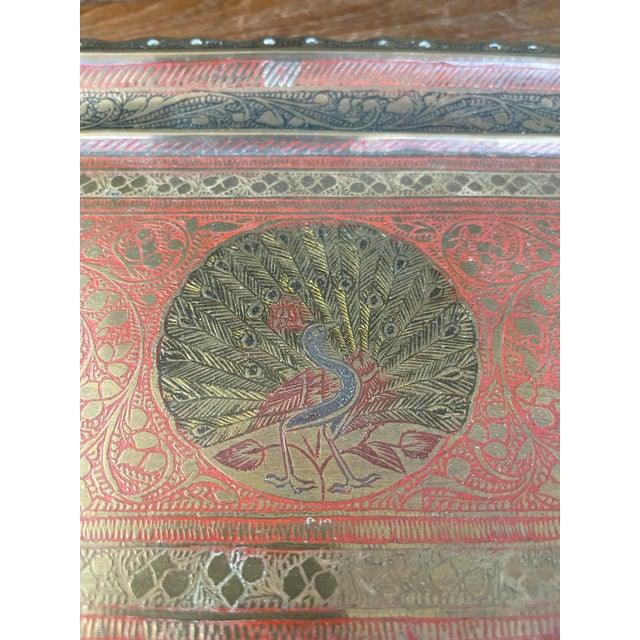 Vintage Hand-Etched Peacock Serving Tray - Made in India For Sale - Image 11 of 11
